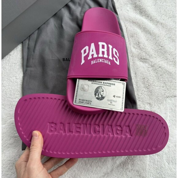 Balenciaga Dark Fuchsia Paris Logo Slides - Picture 2 of 2